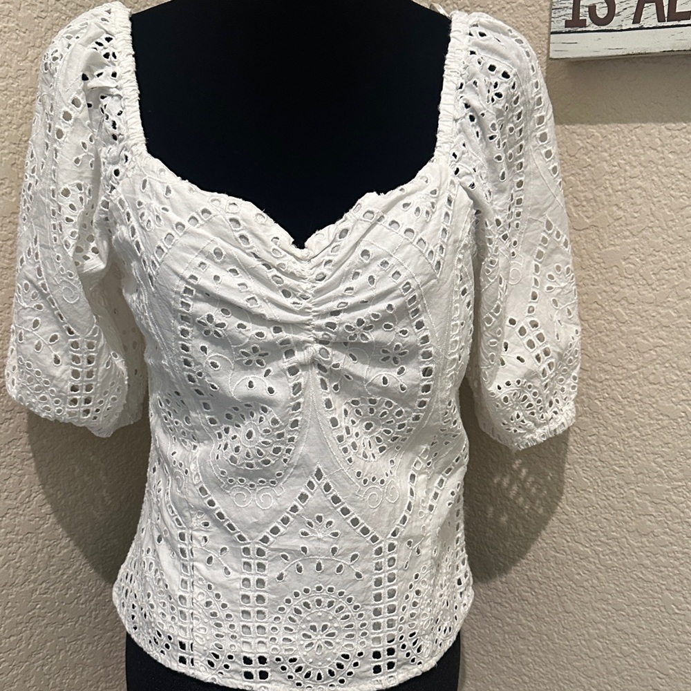 Elegant White Eyelet Blouse